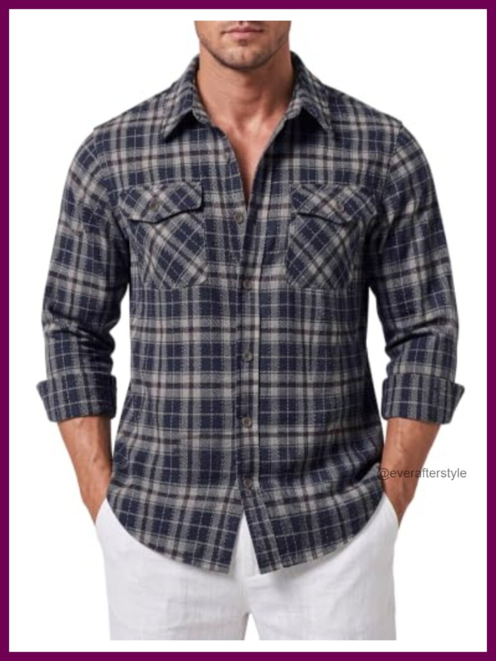 Mens Plaid Flannel Shacket Button Down Western Shirt Jacket
